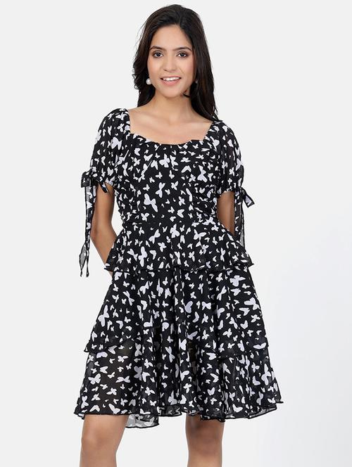 women black printed fit & flare dress - 21356376 - Very Small Image - 1