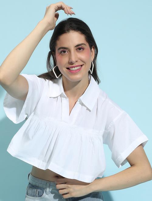 women white solid regular top - 21356426 - Very Small Image - 1