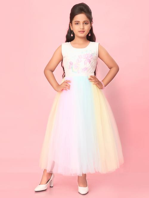 girls round neck party gown - 21356479 - Very Small Image - 1