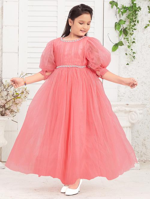 girls round neck party gown - 21356508 - Very Small Image - 1