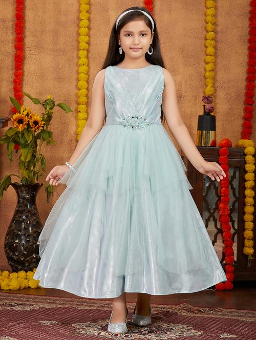 girls round neck party gown - 21356518 - Very Small Image - 1