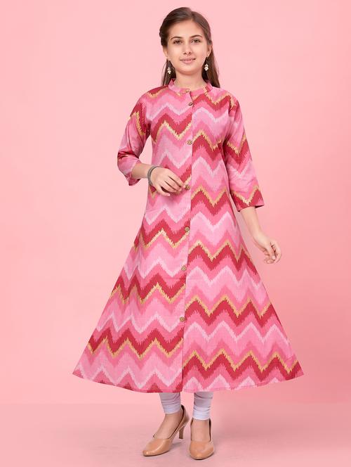 girls three quarter sleeve printed flared kurta - 21357143 - Very Small Image - 1