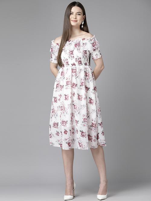 multi colored georgette fit & flare dress - 21357379 - Very Small Image - 1