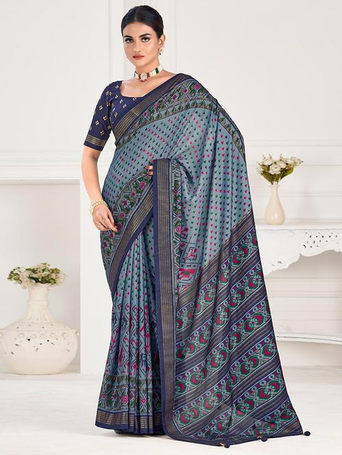 women printed saree with blouse - 21357990 - Very Small Image - 1