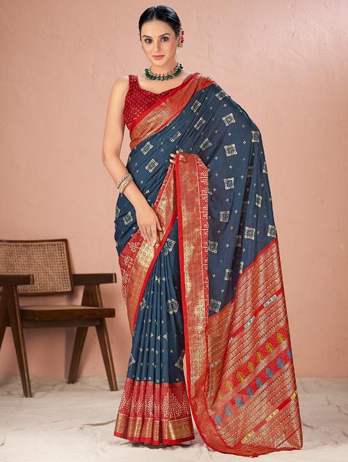 women printed bordered saree with blouse - 21358029 - Very Small Image - 1