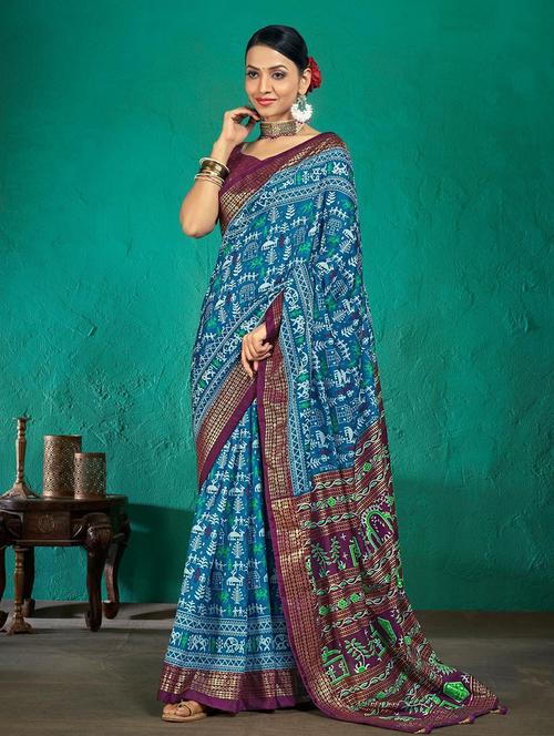 women printed saree with blouse - 21358069 - Very Small Image - 1