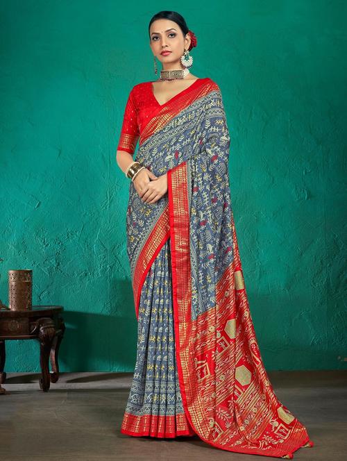 women printed saree with blouse - 21358077 - Very Small Image - 1