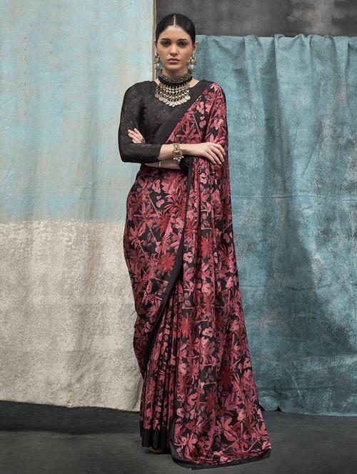 women black floral printed saree with blouse - 21358167 - Very Small Image - 1