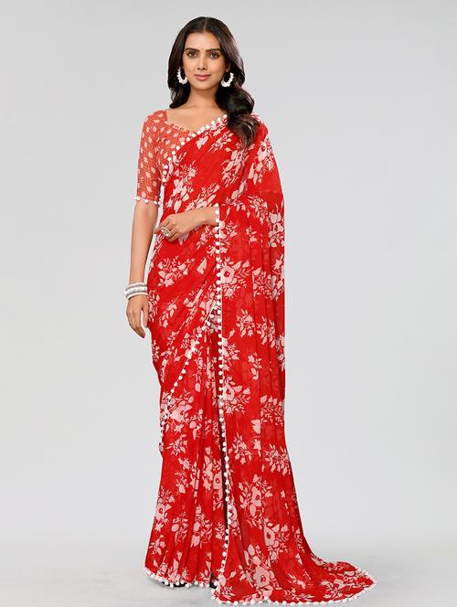 women red floral printed saree with blouse - 21358741 - Very Small Image - 1