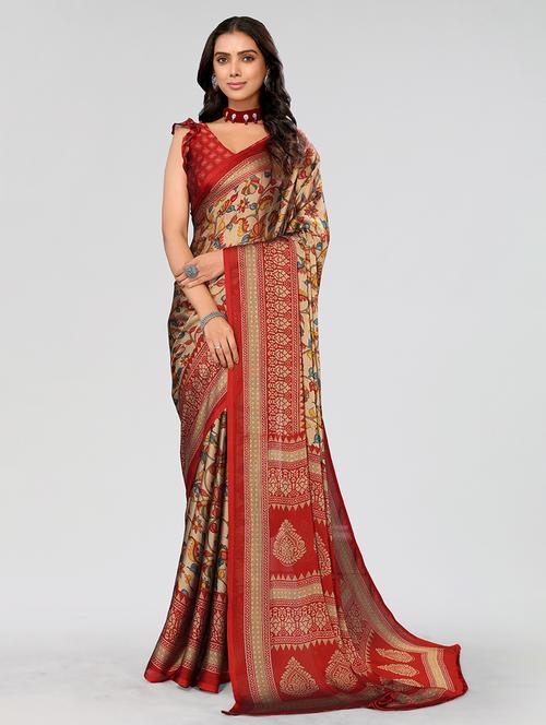 women beige floral printed saree with blouse - 21358781 - Very Small Image - 1