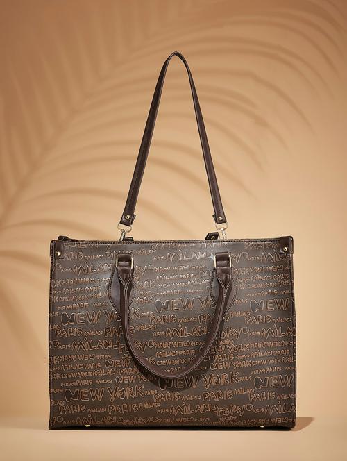women brown leatherette textured handbag - 21359415 - Very Small Image - 1