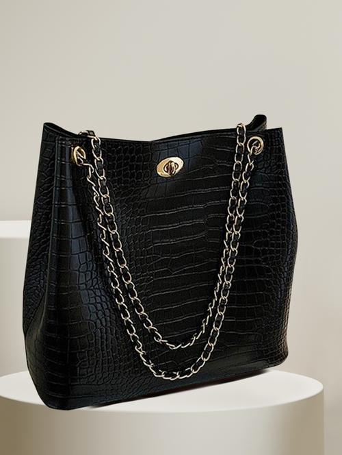 women black leatherette textured handbag - 21359549 - Very Small Image - 1