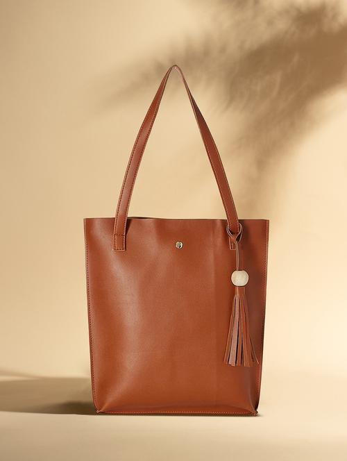 tan leatherette (pu) handbag - 21359589 - Very Small Image - 1