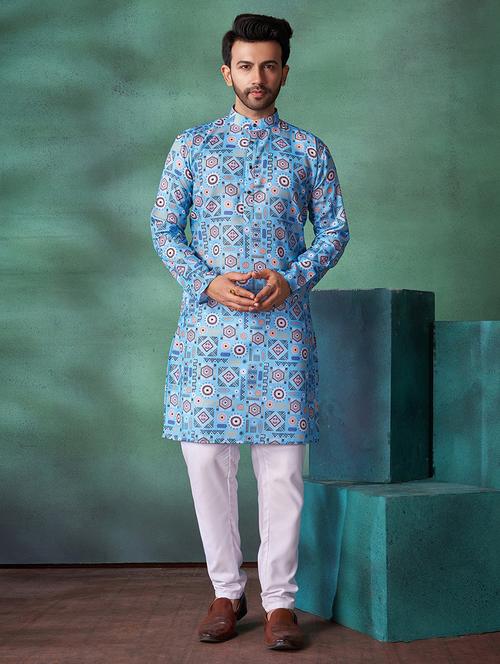 men printed mandarin neck long kurta - 21360058 - Very Small Image - 1