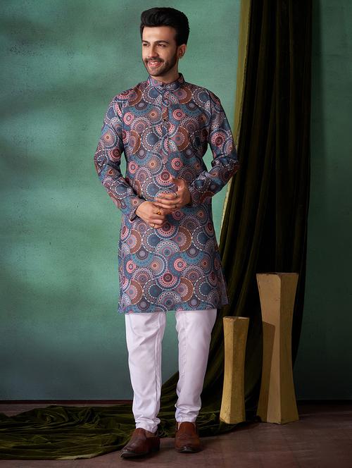 men printed mandarin neck long kurta - 21360062 - Very Small Image - 1