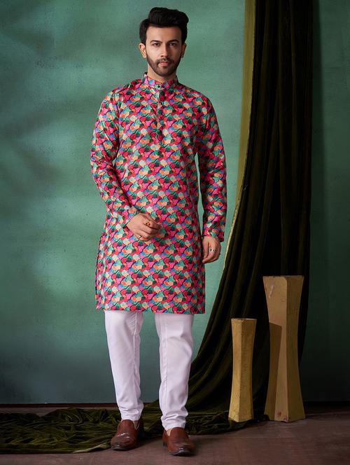 men printed mandarin neck long kurta - 21360063 - Very Small Image - 1