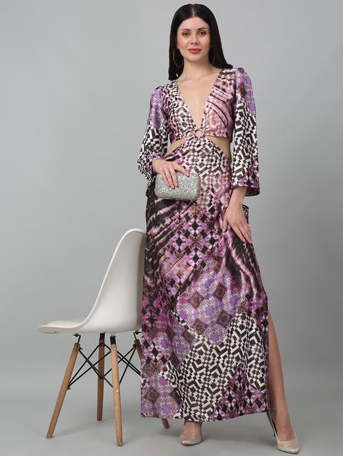 women printed cut out detailed a-line dress - 21361206 - Very Small Image - 1