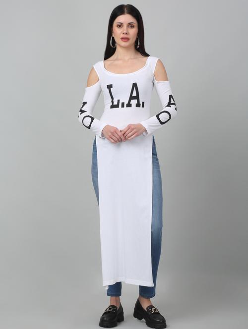 printed cold-shoulder long-line top - 21361265 - Very Small Image - 1