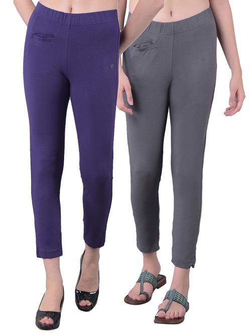 pack of 2 solid mid rise stretchy pants - 21363287 - Very Small Image - 1