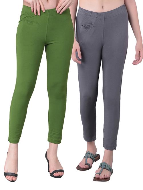 women's pack of 2 solid mid rise stretchy pants - 21363430 - Very Small Image - 1