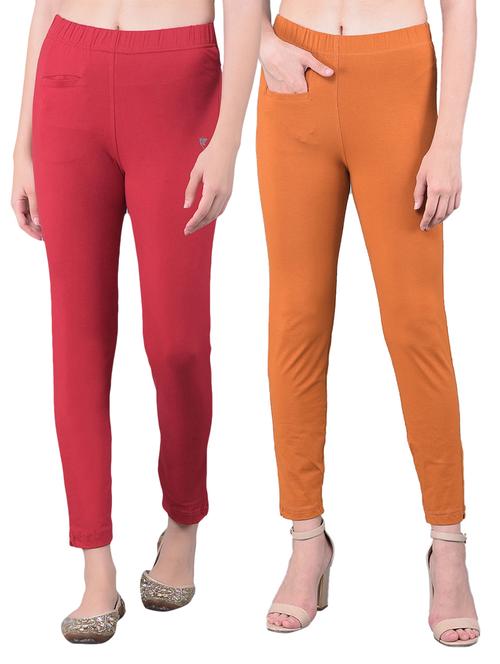 pack of 2 solid mid rise stretchy pants - 21363454 - Very Small Image - 1