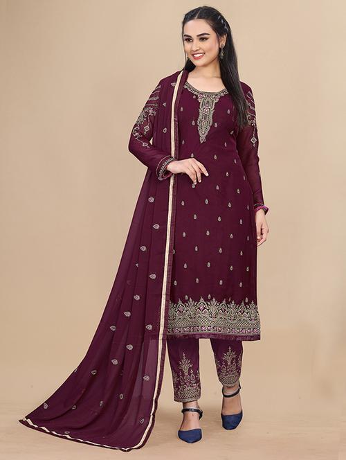 women solid with work unstitched suit set - 21364688 - Very Small Image - 1