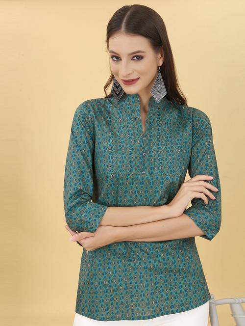 women mandarin neck printed a-line top - 21364701 - Very Small Image - 1