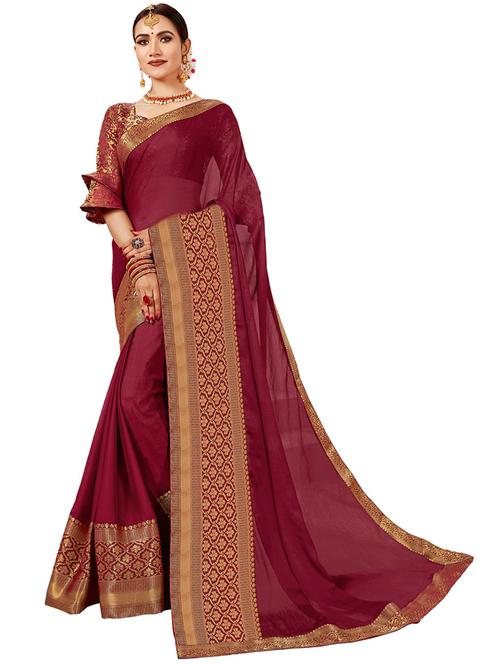 women solid with bordered saree - 21364756 - Very Small Image - 1