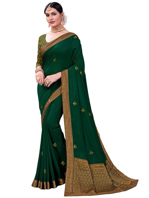 women green embroidered zari bordered saree - 21364796 - Very Small Image - 1