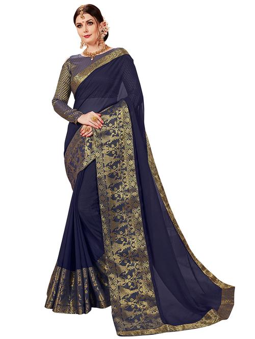 women solid with bordered saree - 21364812 - Very Small Image - 1