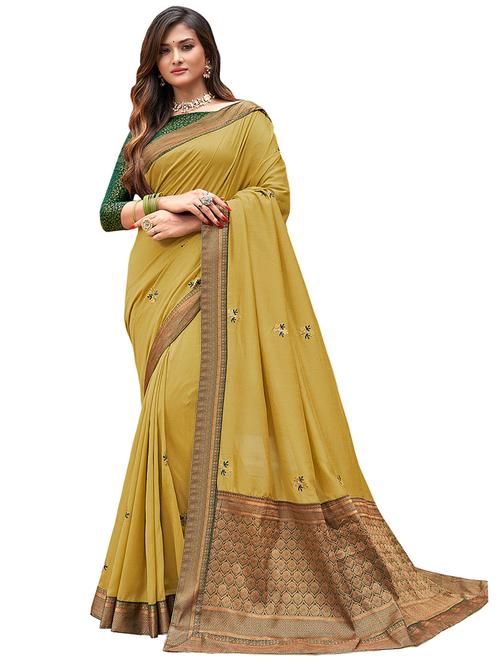 women mustard embroidered zari bordered saree - 21364815 - Very Small Image - 1
