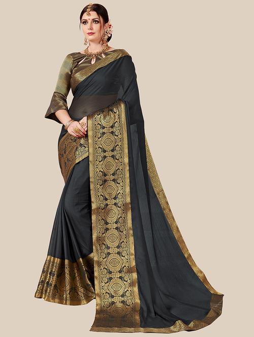women black solid zari bordered saree - 21364880 - Very Small Image - 1