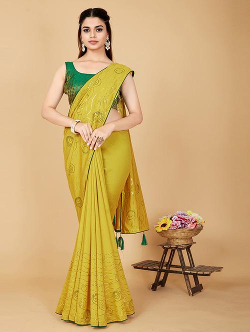 women mustard embellished saree - 21364882 - Very Small Image - 1