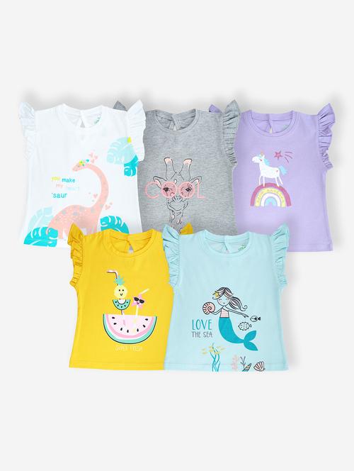 girls pack of 5 cotton printed tee - 21365231 - Very Small Image - 1