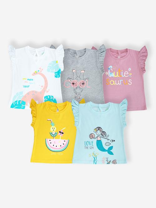 girls pack of 5 cotton printed tee - 21365232 - Very Small Image - 1