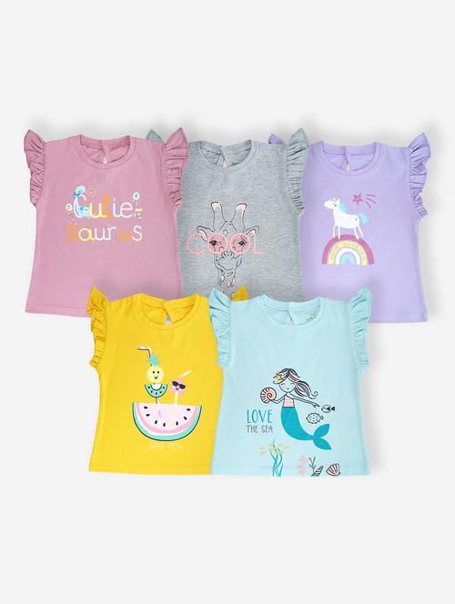 girls pack of 5 cotton printed tee - 21365233 - Very Small Image - 1