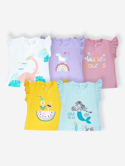 girls pack of 5 cotton printed tee - 21365235 - Very Small Image - 1