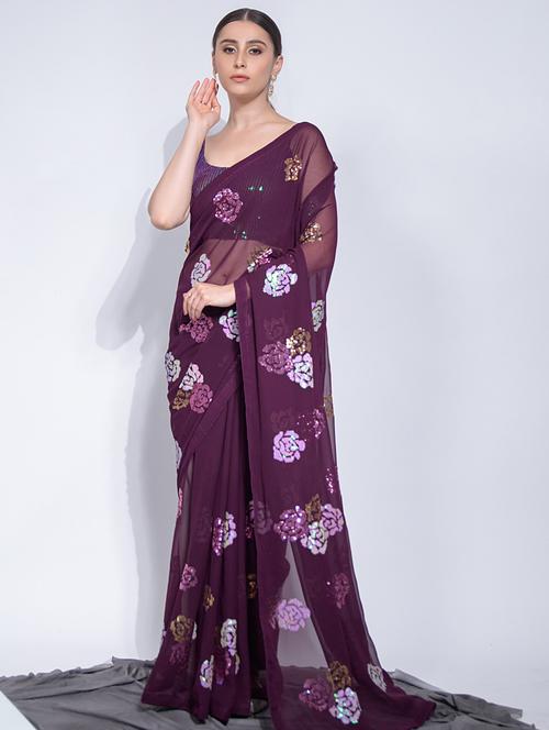 women sequined work saree - 21366443 - Very Small Image - 1
