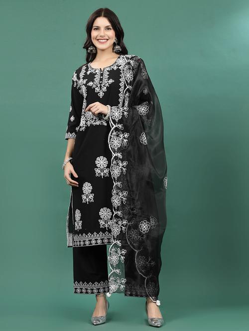 women black kurta palazzo set with dupatta - 21367717 - Very Small Image - 1