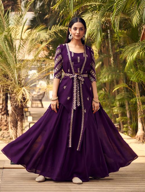 women purple embroidered fusion set - 21367997 - Very Small Image - 1
