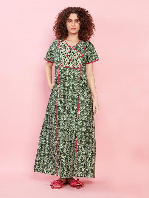 women printed cotton short sleeves nighty - 21368063 - Very Small Image - 1