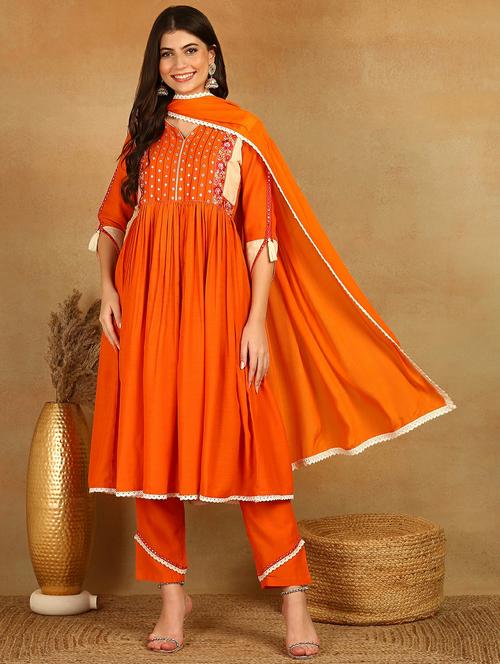 orange rayon suit set - 21370029 - Very Small Image - 1
