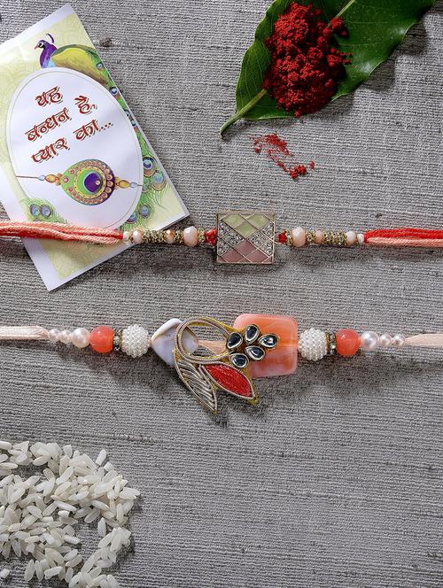 set of 2 stone-studded rakhi set with roli chawal & chocolate - 21370139 - Very Small Image - 1