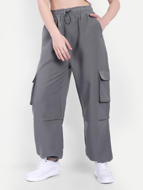 women high-rise solid baggy cargo - 21370471 - Very Small Image - 1