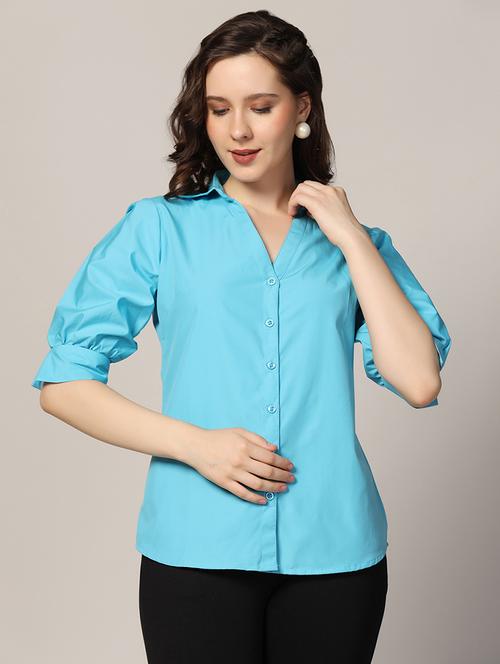 women shirt collar solid regular shirt - 21370635 - Very Small Image - 1