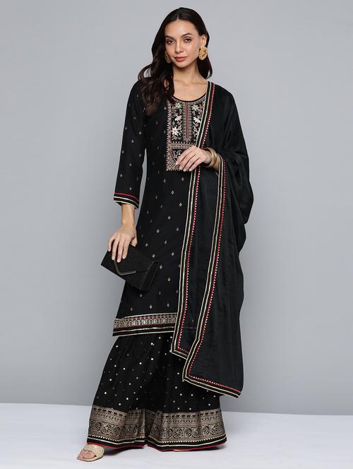 women black kurta sharara set with dupatta - 21370982 - Very Small Image - 1