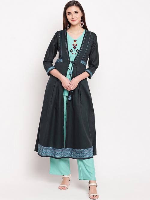 women light blue kurta palazzo set with long shrug - 21371007 - Very Small Image - 1
