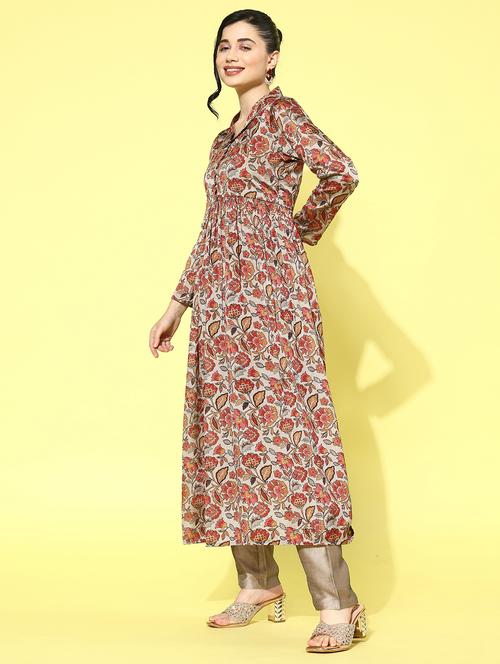 women beige v neck kurta pant set - 21371028 - Very Small Image - 1