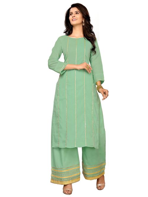 women green round neck kurta palazzo set - 21371188 - Very Small Image - 1