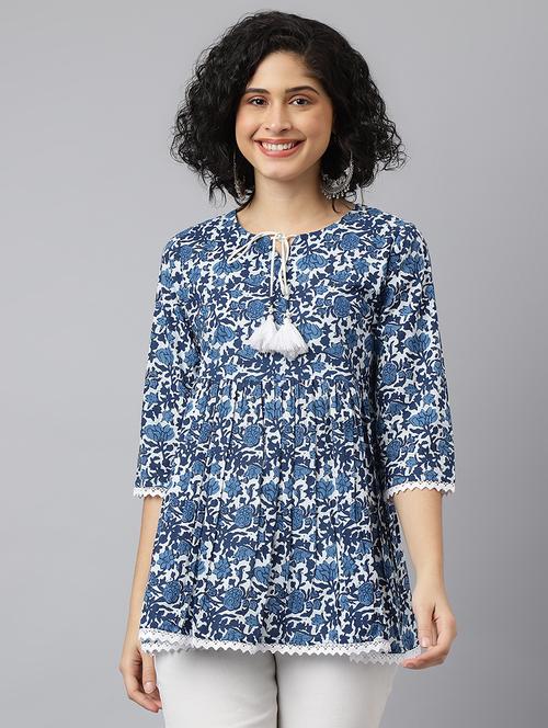 women three quarter sleeve floral printed regular tunic - 21371674 - Very Small Image - 1